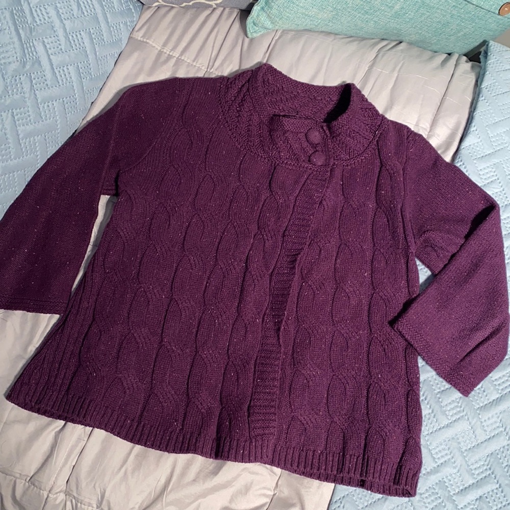 Croft & Barrow braided knit round button-close neckline cardigan purple medium